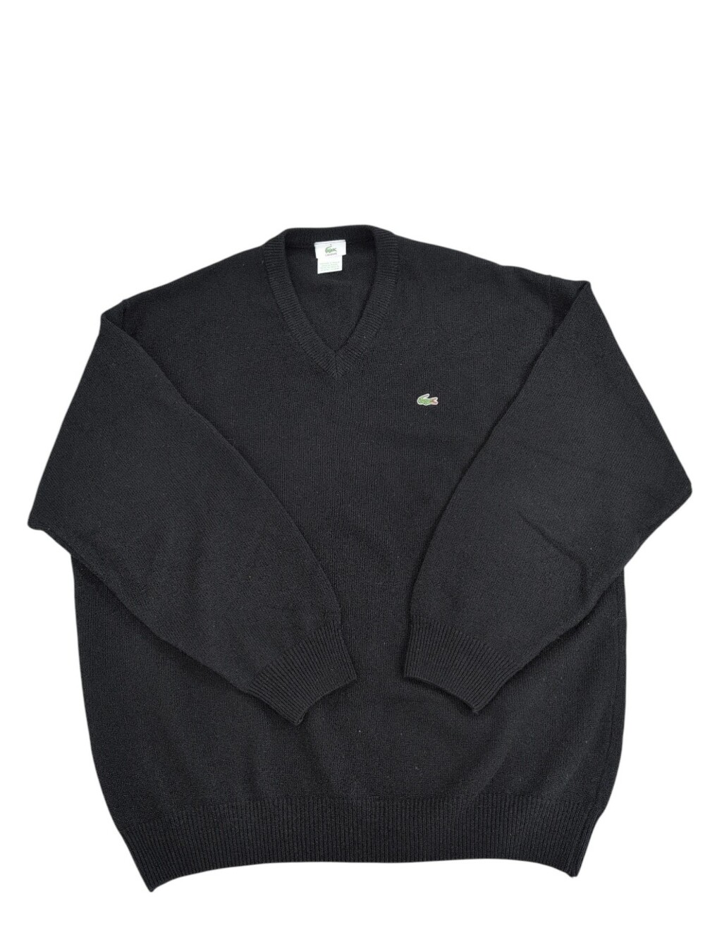 Lacoste Wool Sweater Black Pullover V-neck Made In France, Men's Sz 8 (US XL ?)